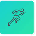 Running man icon with aqua green background
